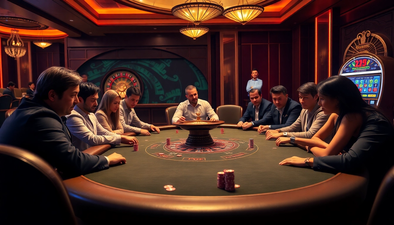 High-stakes poker action at KJC, featuring players strategizing around an elegant table.