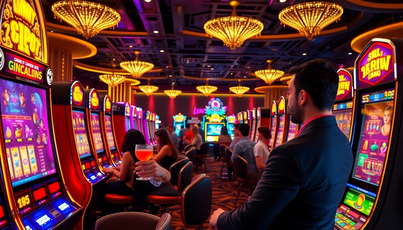 Menyaksikan pemain menikmati permainan luxury777 game di kasino mewah yang penuh warna.