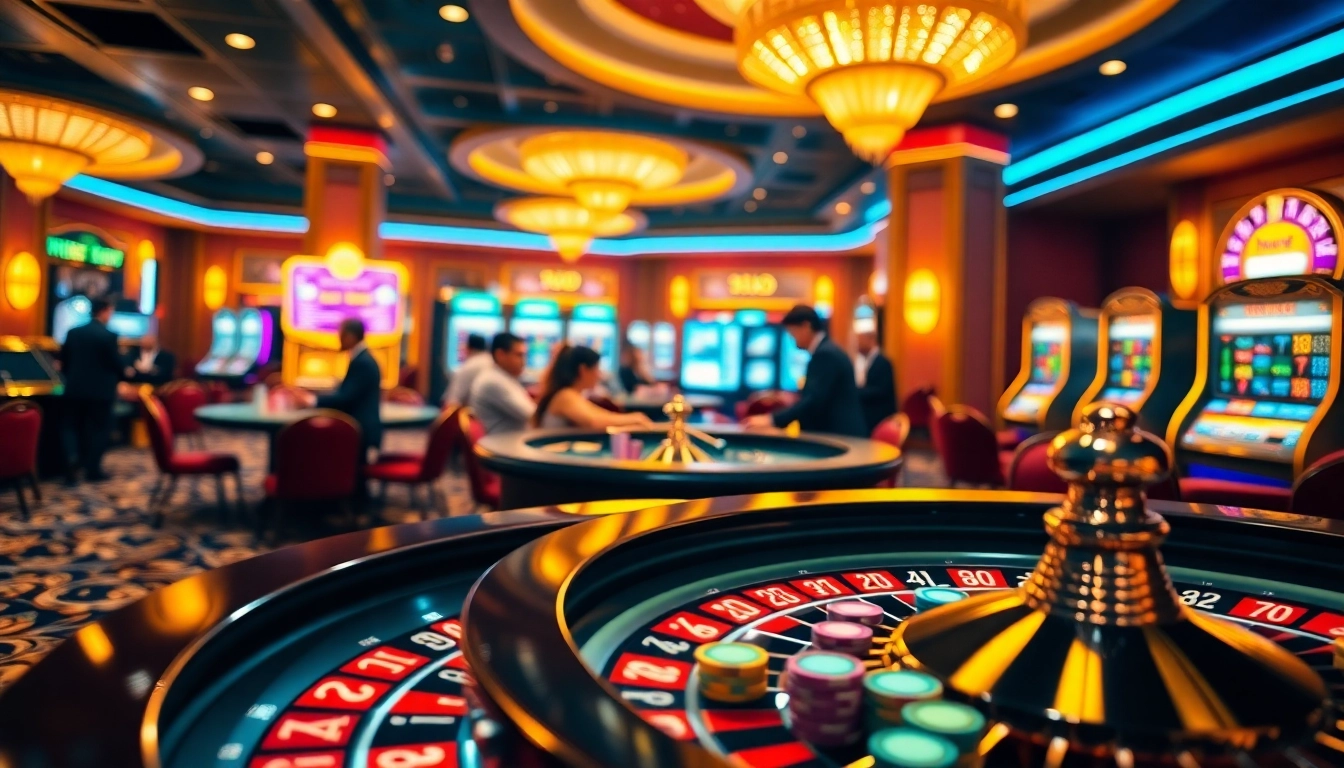 A thrilling casino scene showcasing 789bet with excited players, vibrant poker chips, and high-stakes roulette action.