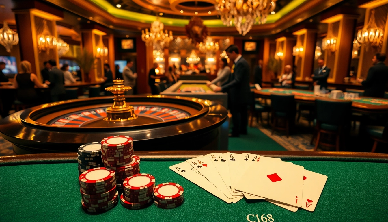 C168 enthusiasts playing at an upscale roulette table in a vibrant casino environment