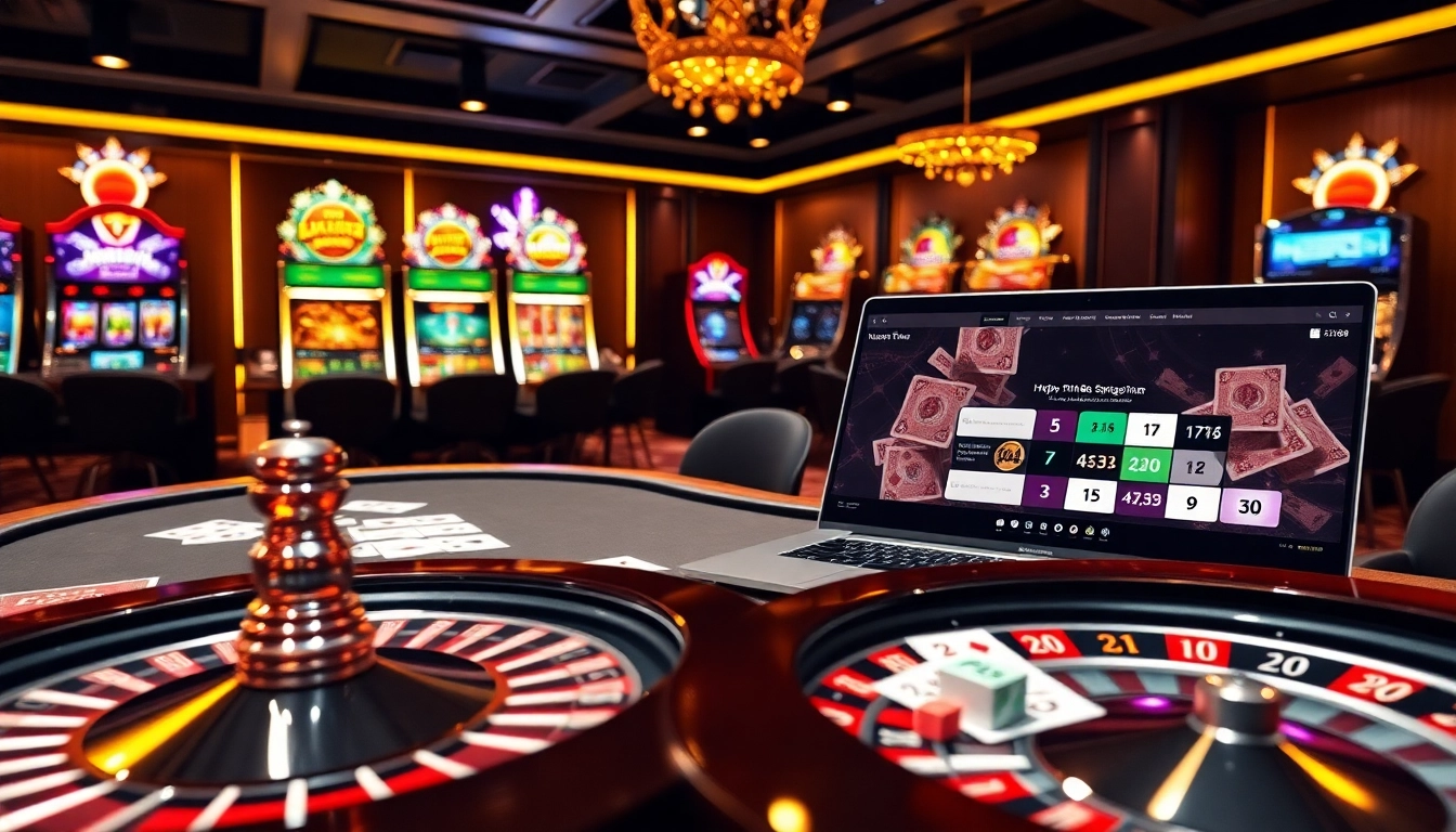 A thrilling gambling scene featuring a stylish poker table with chips, cards, and the online platform https://mm88.tokyo/ interface.