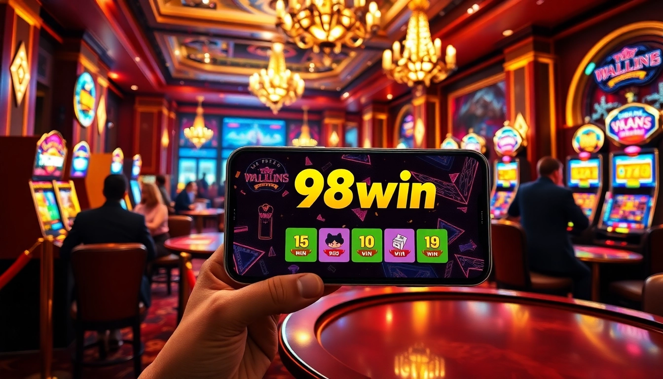 Play thrilling games and win big with the app 98win in a vibrant casino setting.