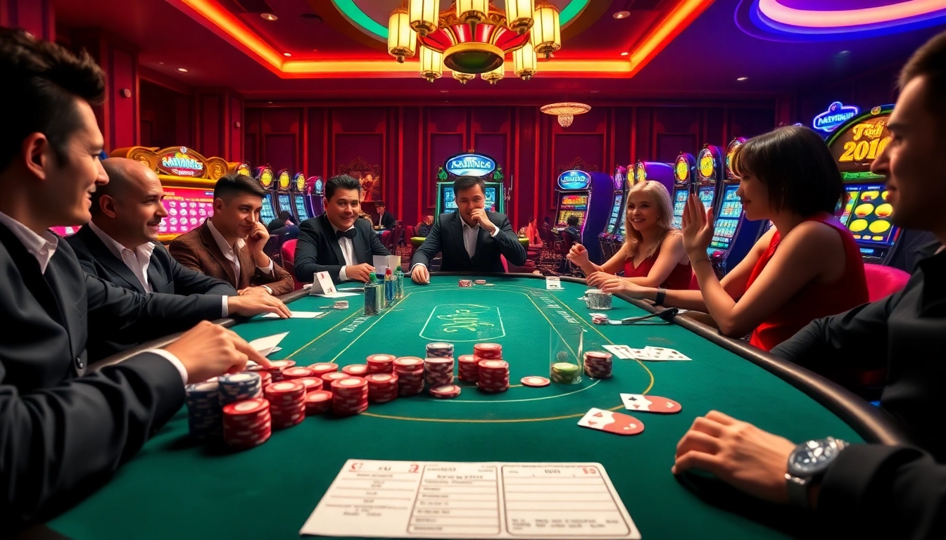 NHÀ CÁI MM88 showcasing an exciting poker game with vibrant chips and cards in a luxurious casino setting.