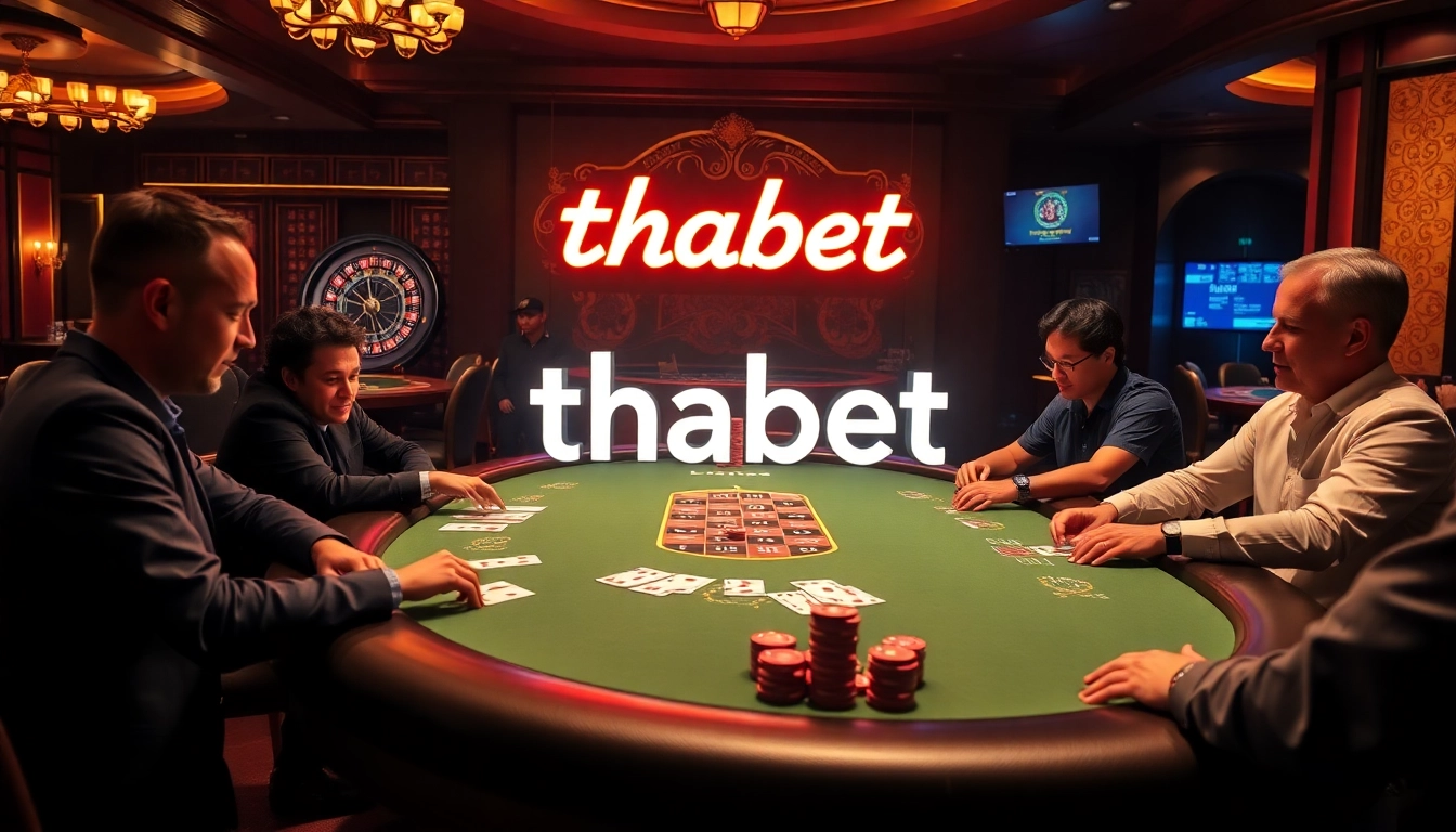 Engage in thrilling poker action at thabet's luxurious casino table.