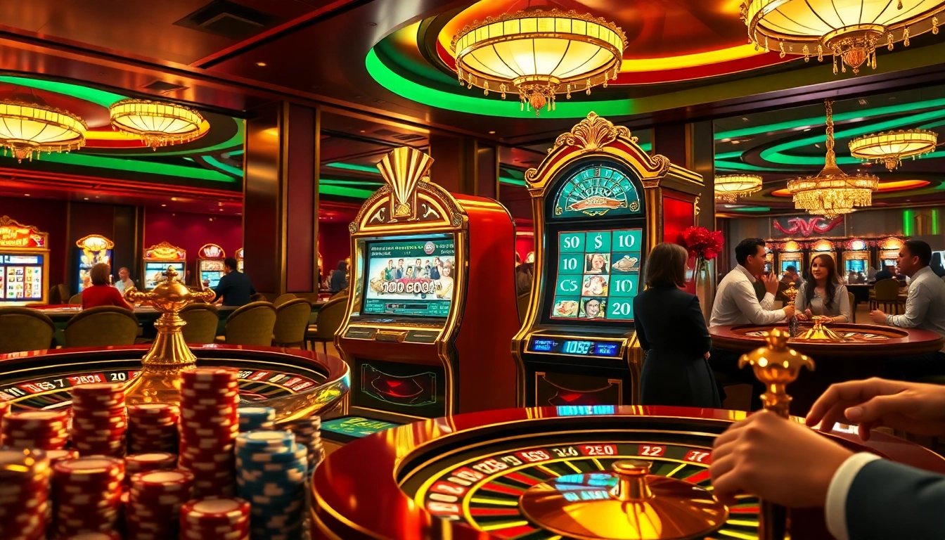 Engaging slot machine activity on a vibrant 슬롯사이트, showcasing luxury and camaraderie.