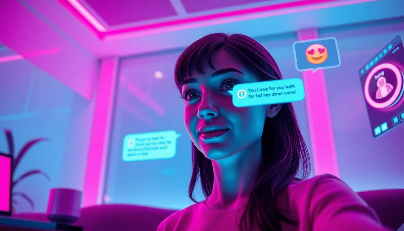 Engaging free ai sex chat interface showcasing playful character interactions and digital chat bubbles.