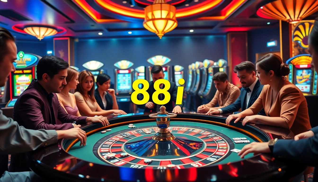 Players engaging in thrilling roulette action at 88i casino, showcasing luxury and excitement.
