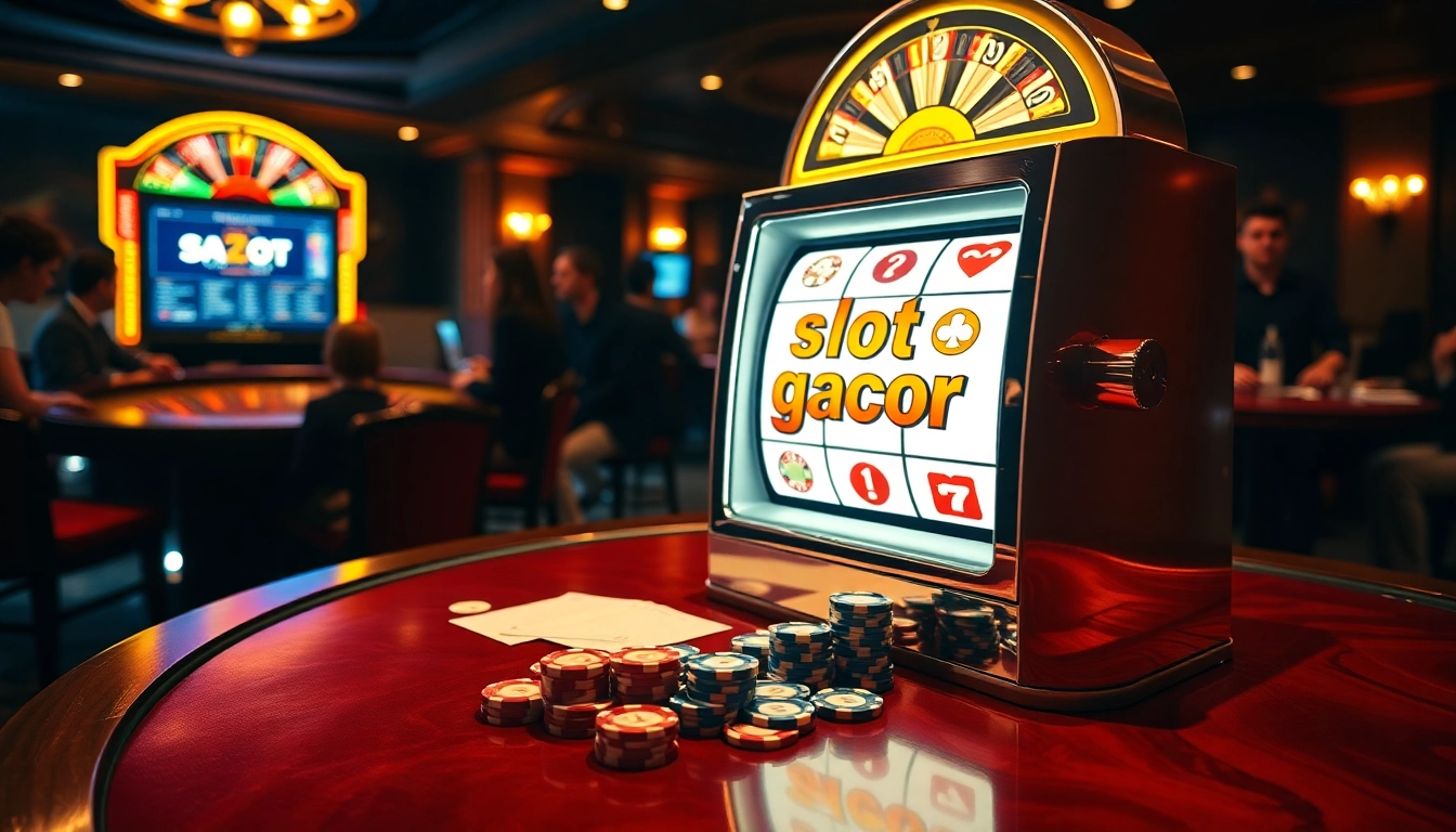 Experience slot gacor excitement at elegant casino tables with vibrant poker chips.