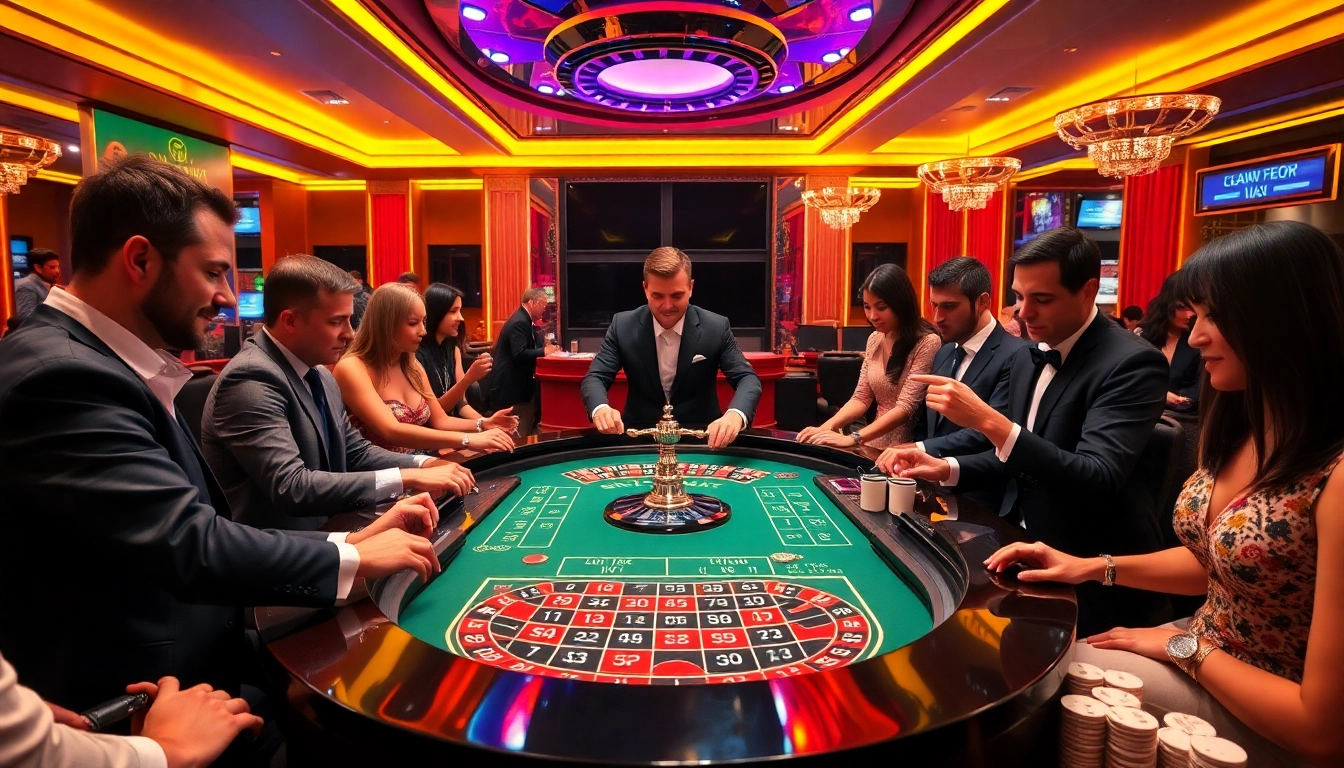 Players enjoy a thrilling roulette game while discussing the uk visitor visa from australia in a luxurious casino.