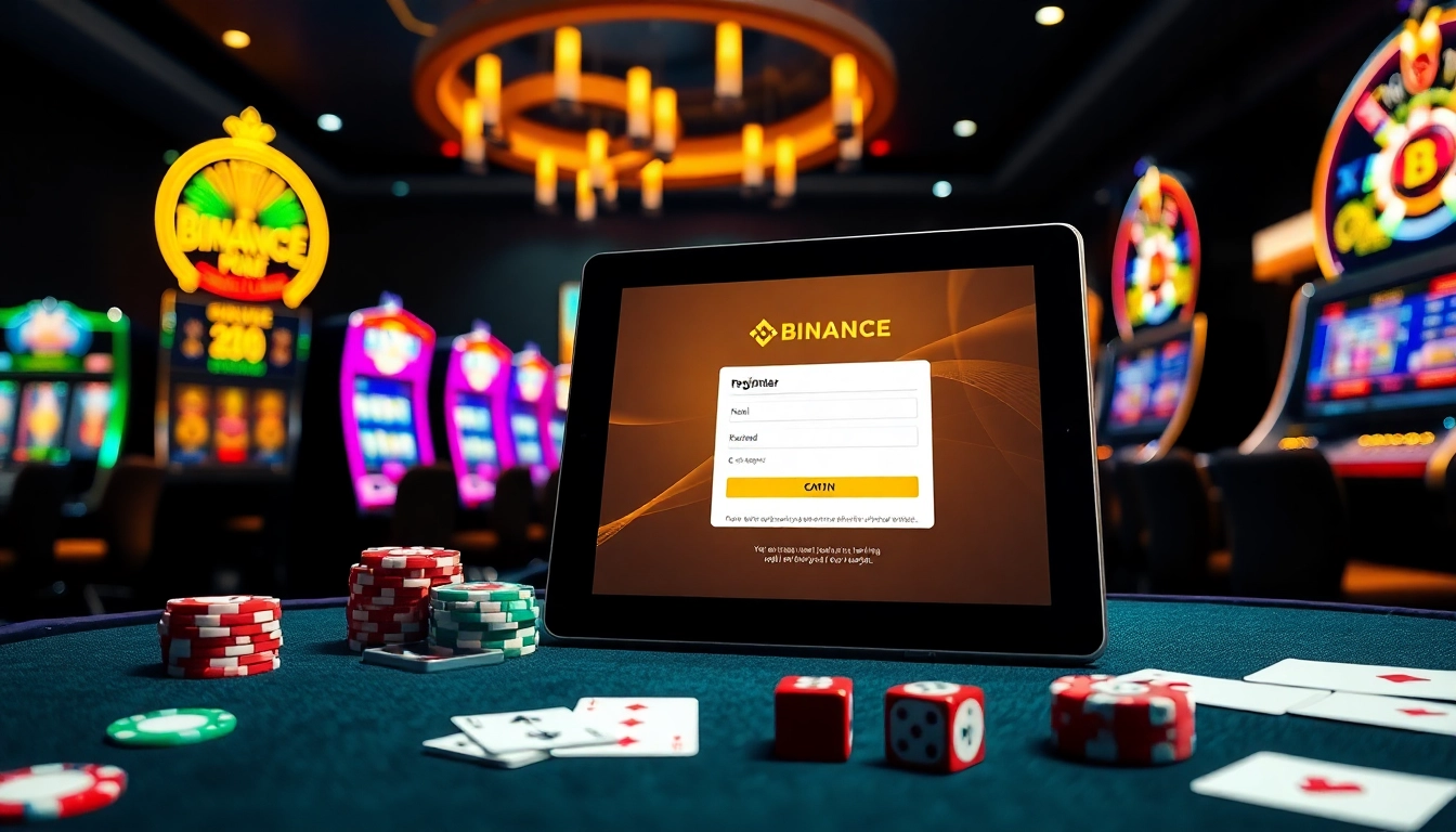 Register for 바이낸스 회원가입 at a luxurious online casino interface with vibrant poker chips.