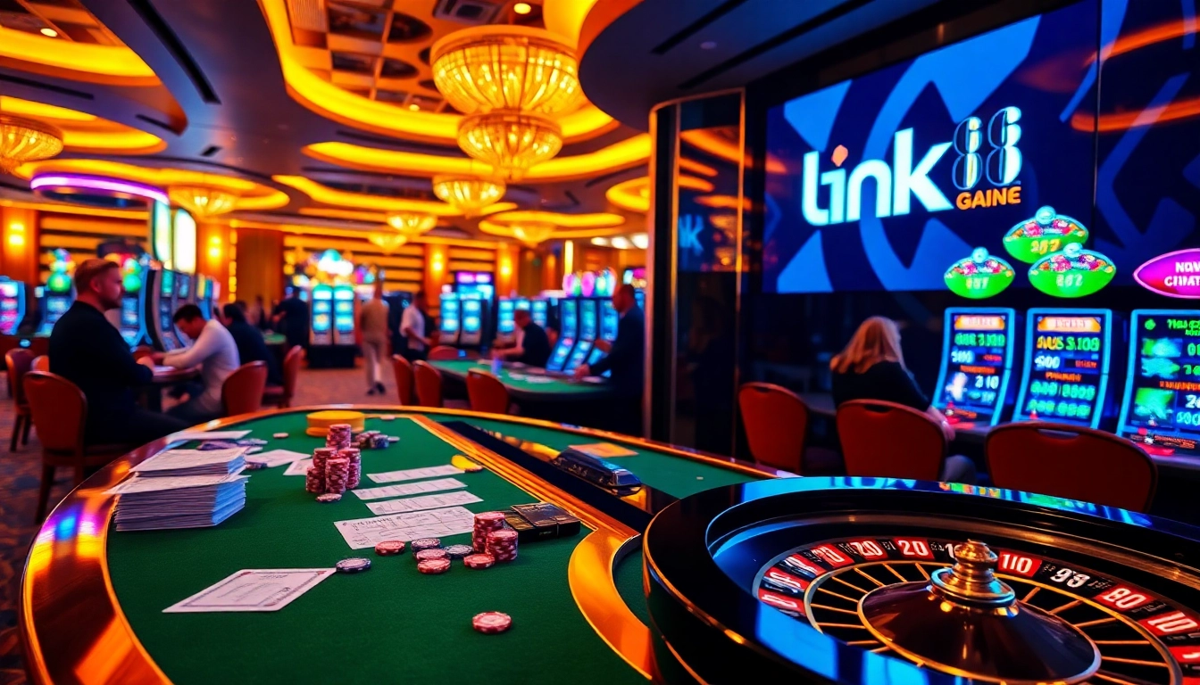 Engaging players at a luxurious casino showcasing the link 88i amidst vibrant gaming activities.