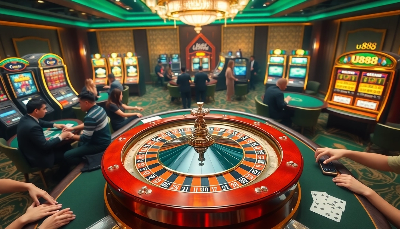 Experience thrilling gameplay with u888 at an elite online casino featuring roulette and poker tables.