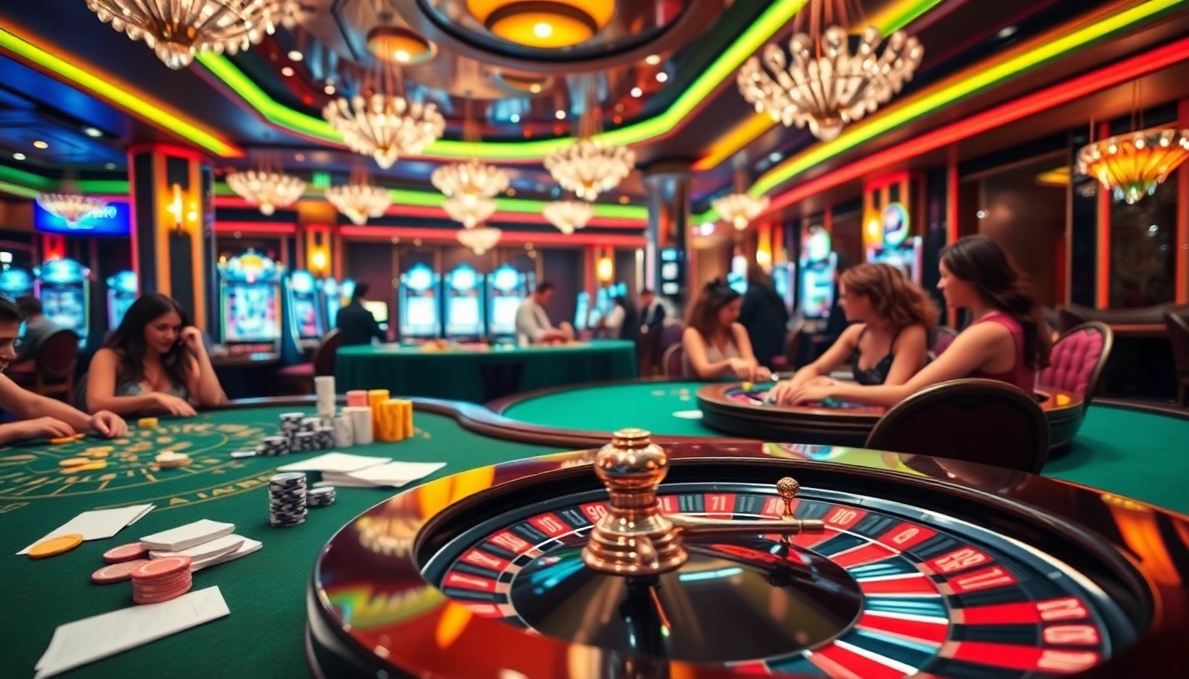 Experience đăng nhập mu88 with excitement at a vibrant casino full of games and players.