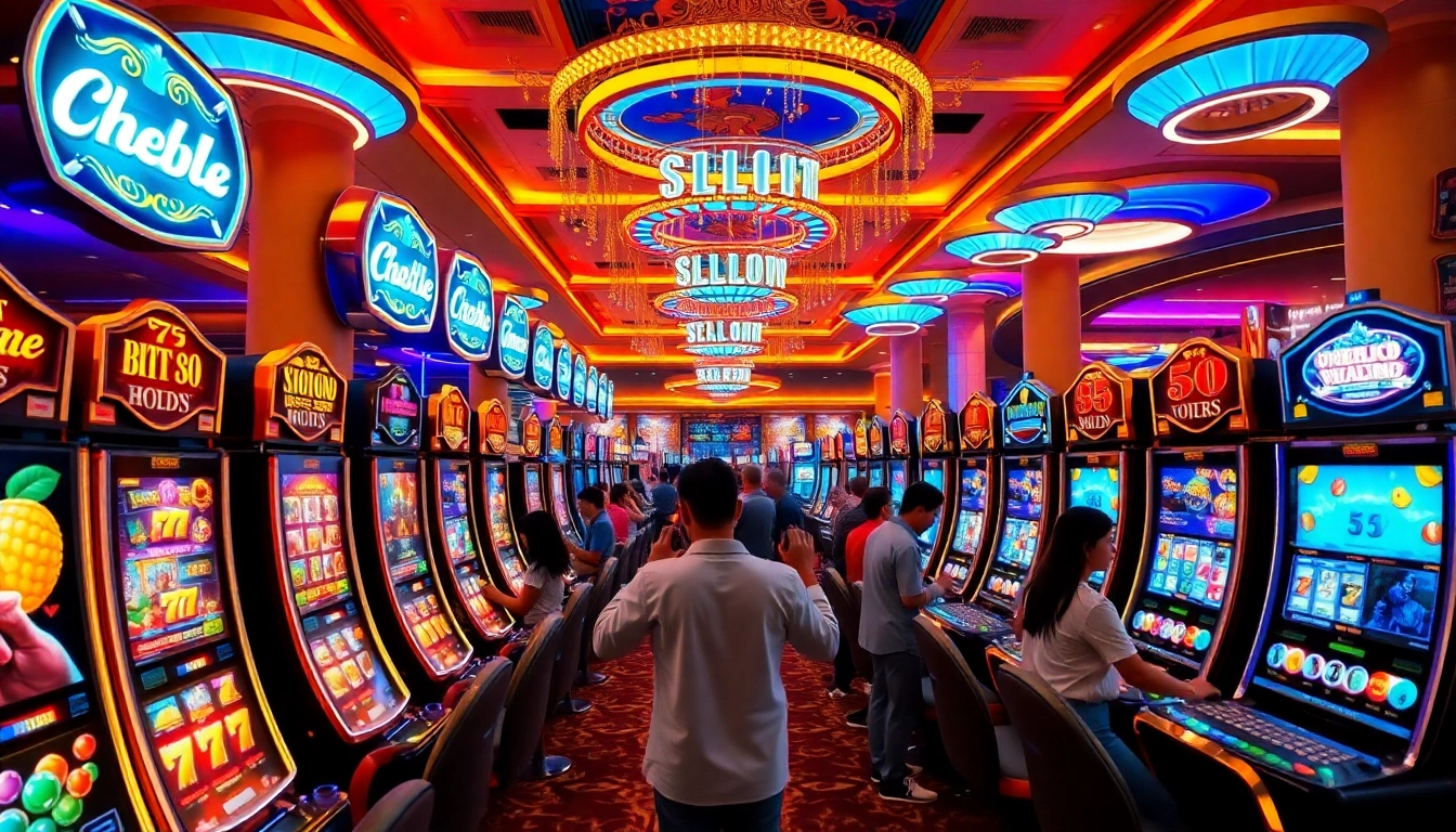 Players enjoying the thrilling slot apiraja88 machines in a luxurious casino environment.