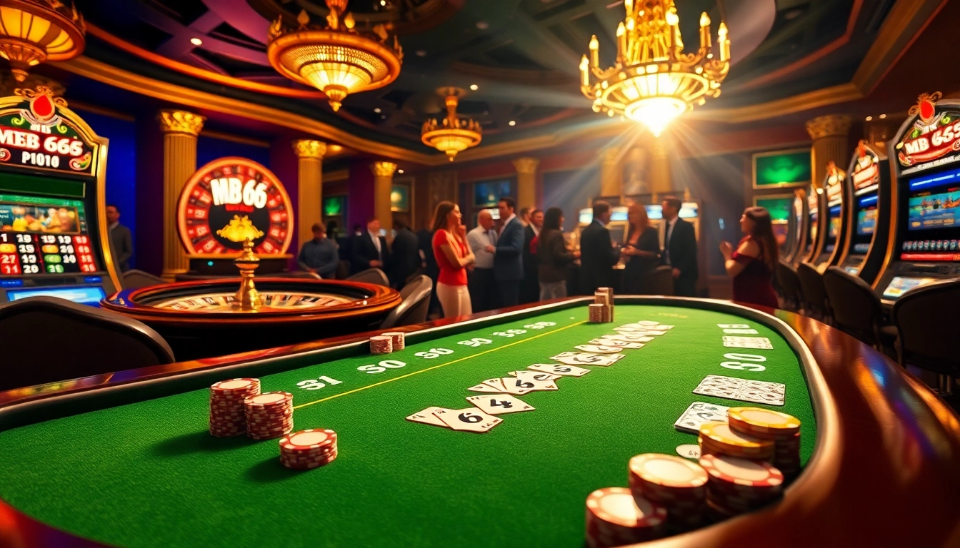 Players engaging in thrilling casino games at MB 66's vibrant gambling hall.