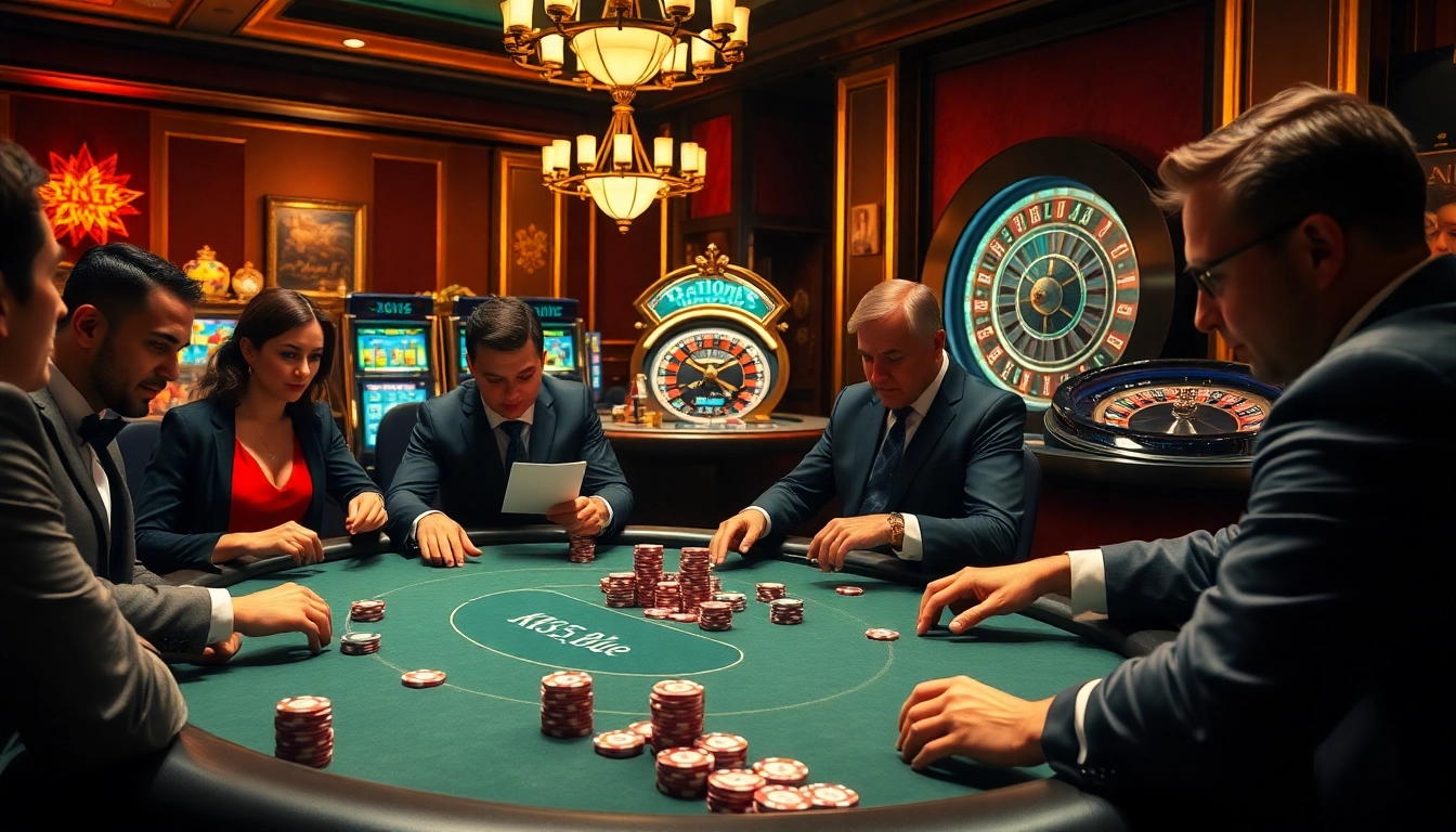 Experience the thrill of poker at KK55.blue with engaged players and colorful casino elements.