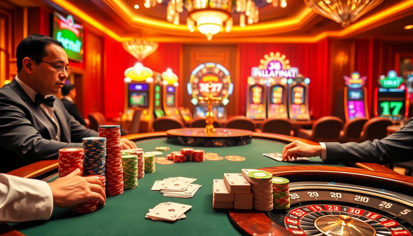 Exciting casino scene featuring J8 poker action with vibrant cards and chips.