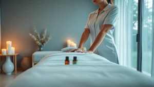 오산출장마사지 service setup in a tranquil home environment with a professional therapist.