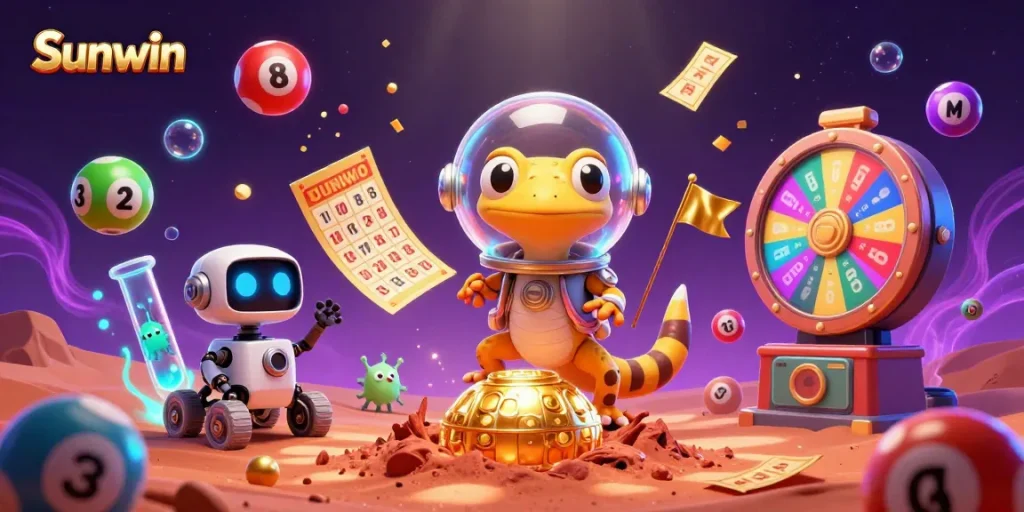 Engage with Sunwin's vibrant casino universe where our Martian gecko discovers gold and excitement.